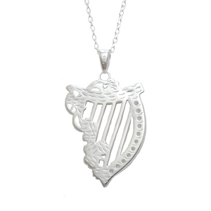 Irish Harp Silver Connemara Marble Pendant