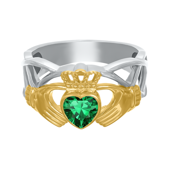 Celtic Crystal Claddagh Ring - Emerald Green