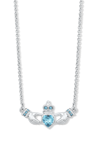 Claddagh Necklace with Aquamarine  Crystals