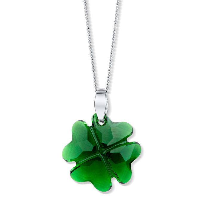 Emerald Crystal Four-leaved Clover Pendant - Large